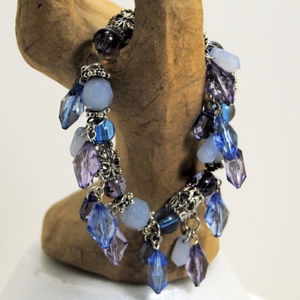 Charm Bracelet Cuff Crystals Metal Bead Dangle